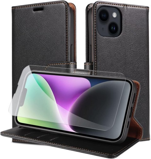 ZESTAW ETUI Z KLAPKĄ APPLE IPHONE 14 Z EKOSKÓRY CZARNE +SZKŁO HARTOWANE ZESTAW ETUI Z KLAPKĄ APPLE IPHONE 14 Z EKOSKÓRY CZARNE +SZKŁO HARTOWANE
