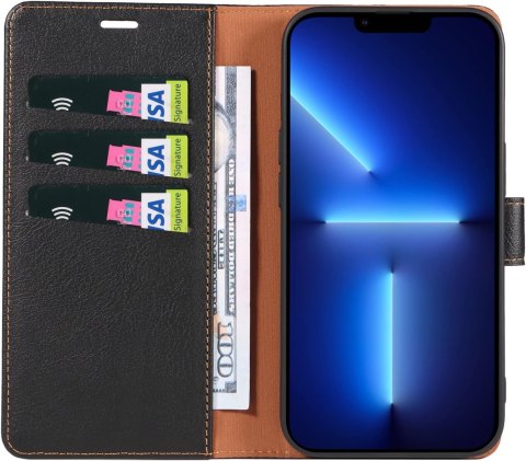 ZESTAW ETUI Z KLAPKĄ IPHONE 13 PRO MAX CZARNE Z EKOSKÓRY +SZKŁO HARTOWANE ZESTAW ETUI Z KLAPKĄ IPHONE 13 PRO MAX CZARNE Z EKOSKÓRY +SZKŁO HARTOWANE