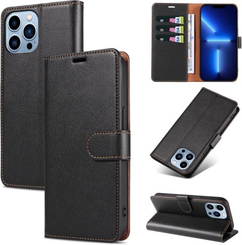 ZESTAW ETUI Z KLAPKĄ IPHONE 13 PRO MAX CZARNE Z EKOSKÓRY +SZKŁO HARTOWANE ZESTAW ETUI Z KLAPKĄ IPHONE 13 PRO MAX CZARNE Z EKOSKÓRY +SZKŁO HARTOWANE