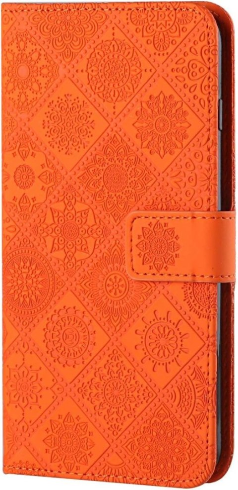 ETUI Z KLAPKĄ EKOSKÓRA APPLE IPHONE 14 PRO CASE POMARAŃCZOWY ORNAMENTY ETUI Z KLAPKĄ EKOSKÓRA APPLE IPHONE 14 PRO CASE POMARAŃCZOWY ORNAMENTY
