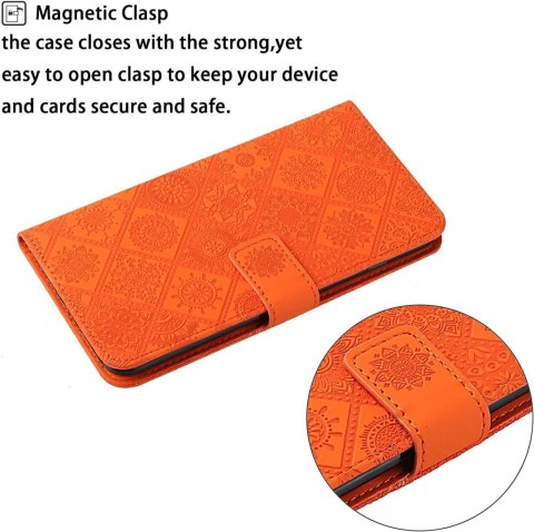 ETUI Z KLAPKĄ EKOSKÓRA APPLE IPHONE 14 PRO CASE POMARAŃCZOWY ORNAMENTY ETUI Z KLAPKĄ EKOSKÓRA APPLE IPHONE 14 PRO CASE POMARAŃCZOWY ORNAMENTY