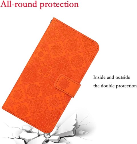 ETUI Z KLAPKĄ EKOSKÓRA APPLE IPHONE 14 PRO CASE POMARAŃCZOWY ORNAMENTY ETUI Z KLAPKĄ EKOSKÓRA APPLE IPHONE 14 PRO CASE POMARAŃCZOWY ORNAMENTY