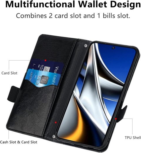 ETUI Z KLAPKĄ XIAOMI POCO X4 PRO EKOSKÓRA CZARNY Z CZERWONYM PASKIEM ETUI Z KLAPKĄ XIAOMI POCO X4 PRO EKOSKÓRA CZARNY Z CZERWONYM PASKIEM