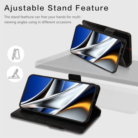 ETUI Z KLAPKĄ XIAOMI POCO X4 PRO EKOSKÓRA CZARNY Z CZERWONYM PASKIEM ETUI Z KLAPKĄ XIAOMI POCO X4 PRO EKOSKÓRA CZARNY Z CZERWONYM PASKIEM