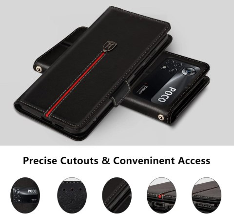 ETUI Z KLAPKĄ XIAOMI POCO X4 PRO EKOSKÓRA CZARNY Z CZERWONYM PASKIEM ETUI Z KLAPKĄ XIAOMI POCO X4 PRO EKOSKÓRA CZARNY Z CZERWONYM PASKIEM