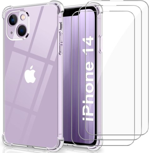 ZESTAW ETUI APPLE IPHONE 14 BEZBARWNE +3x SZKŁO HARTOWANE A2882 A2649 ZESTAW ETUI APPLE IPHONE 14 BEZBARWNE +3x SZKŁO HARTOWANE A2882 A2649