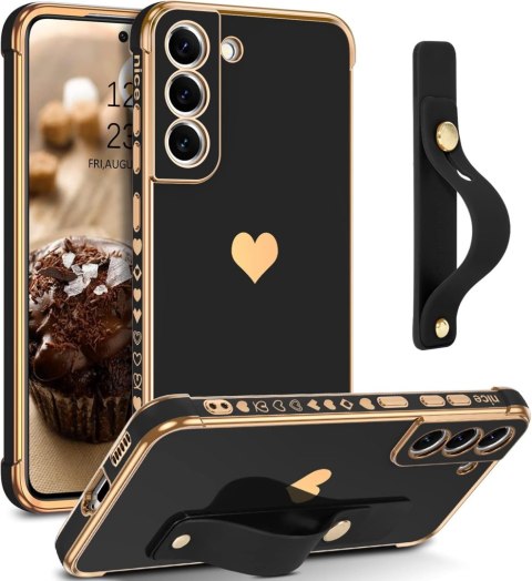 ETUI SILIKONOWE SAMSUNG GALAXY S21 FE Z UCHWYTEM CZARNE ZŁOTE SERDUSZKO ETUI SILIKONOWE SAMSUNG GALAXY S21 FE Z UCHWYTEM CZARNE ZŁOTE SERDUSZKO