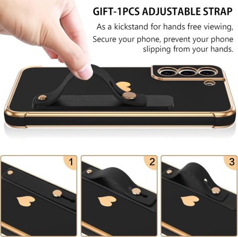 ETUI SILIKONOWE SAMSUNG GALAXY S21 FE Z UCHWYTEM CZARNE ZŁOTE SERDUSZKO ETUI SILIKONOWE SAMSUNG GALAXY S21 FE Z UCHWYTEM CZARNE ZŁOTE SERDUSZKO