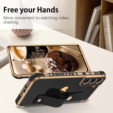 ETUI SILIKONOWE SAMSUNG GALAXY S21 FE Z UCHWYTEM CZARNE ZŁOTE SERDUSZKO ETUI SILIKONOWE SAMSUNG GALAXY S21 FE Z UCHWYTEM CZARNE ZŁOTE SERDUSZKO
