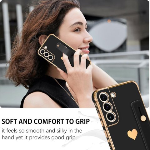 ETUI SILIKONOWE SAMSUNG GALAXY S21 FE Z UCHWYTEM CZARNE ZŁOTE SERDUSZKO ETUI SILIKONOWE SAMSUNG GALAXY S21 FE Z UCHWYTEM CZARNE ZŁOTE SERDUSZKO