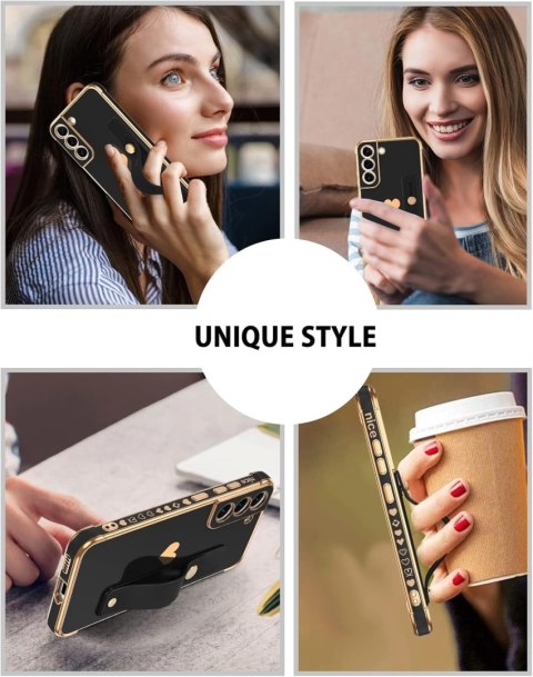 ETUI SILIKONOWE SAMSUNG GALAXY S21 FE Z UCHWYTEM CZARNE ZŁOTE SERDUSZKO ETUI SILIKONOWE SAMSUNG GALAXY S21 FE Z UCHWYTEM CZARNE ZŁOTE SERDUSZKO