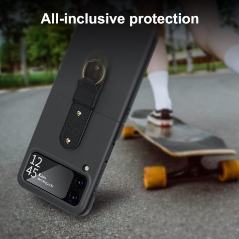 ETUI SKŁADANE SAMSUNG Z FLIP 4 CZARNE Z PASKIEM SKŁADANE Z PIERŚCIENIEM