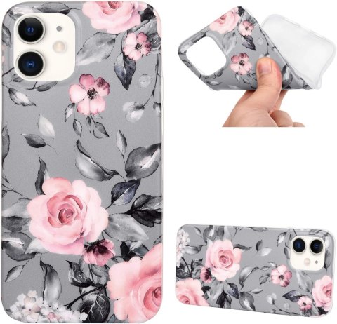 ETUI APPLE IPHONE 12 MINI SILIKONOWE SZARE RÓŻOWE KWIATY A2176 A2398 A2399 ETUI APPLE IPHONE 12 MINI SILIKONOWE SZARE RÓŻOWE KWIATY A2176 A2398 A2399