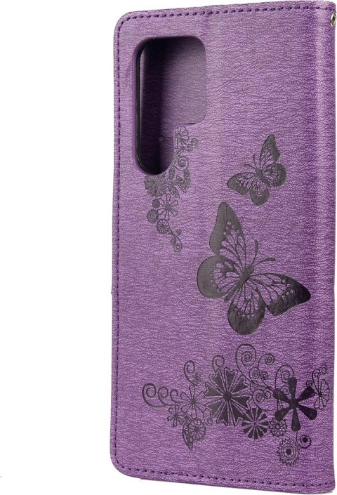 ETUI Z KLAPKĄ SAMSUNG GALAXY S22 ULTRA 5G FIOLETOWY MOTYLE SM-S908B