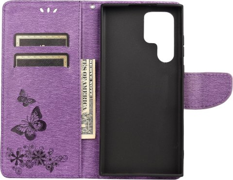 ETUI Z KLAPKĄ SAMSUNG GALAXY S22 ULTRA 5G FIOLETOWY MOTYLE SM-S908B