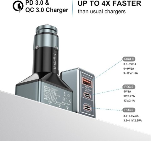 ŁADOWARKA SAMOCHODOWA USB 3-PORTOWA LED DO ZAPALNICZKI 65W ŁADOWARKA SAMOCHODOWA USB 3-PORTOWA LED DO ZAPALNICZKI 65W