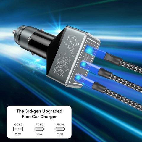 ŁADOWARKA SAMOCHODOWA USB 3-PORTOWA LED DO ZAPALNICZKI 65W ŁADOWARKA SAMOCHODOWA USB 3-PORTOWA LED DO ZAPALNICZKI 65W