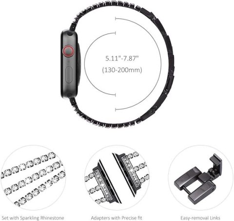 PASEK DO ZEGARKA APPLE WATCH 9/8/7/6/5/4/3/2/1 41/40/38mm CZARNY BŁYSK PASEK DO ZEGARKA APPLE WATCH 9/8/7/6/5/4/3/2/1 41/40/38mm CZARNY BŁYSK