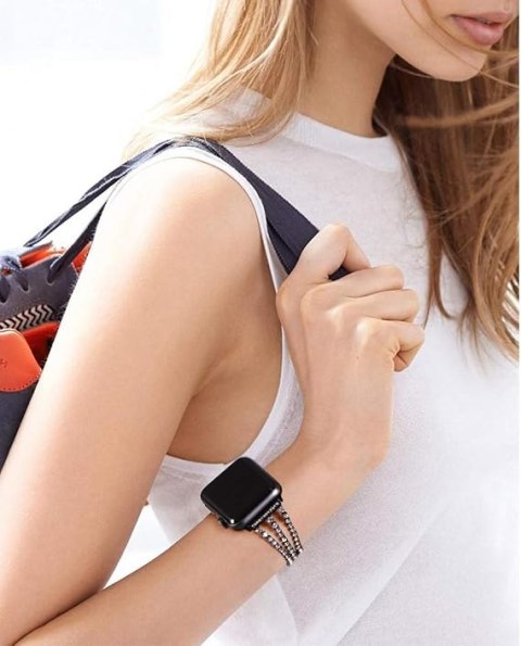 PASEK DO ZEGARKA APPLE WATCH 9/8/7/6/5/4/3/2/1 41/40/38mm CZARNY BŁYSK PASEK DO ZEGARKA APPLE WATCH 9/8/7/6/5/4/3/2/1 41/40/38mm CZARNY BŁYSK