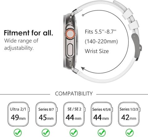 PASEK DO ZEGARKA APPLE WATCH 9/8/7/6/5/4/3/2/1 42/44/45/49mm BIAŁY SILIKON PASEK DO ZEGARKA APPLE WATCH 9/8/7/6/5/4/3/2/1 42/44/45/49mm BIAŁY SILIKON