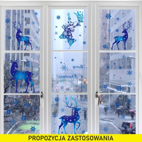 ŚWIĄTECZNE NAKLEJKI STATYCZNE NIEBIESKIE RENIFERY PŁATKI ŚNIEGU NAPIS 30el. ŚWIĄTECZNE NAKLEJKI STATYCZNE NIEBIESKIE RENIFERY PŁATKI ŚNIEGU NAPIS 30el.