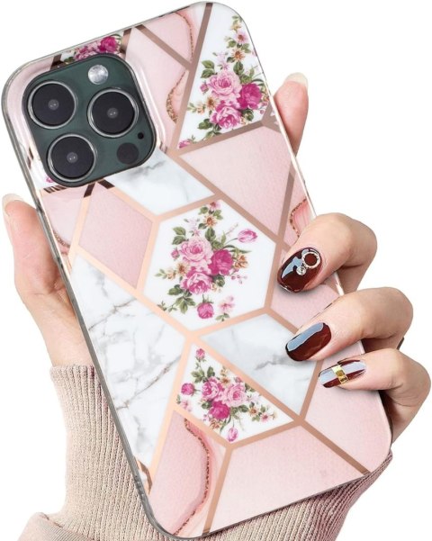 ZESTAW 2x ETUI APPLE IPHONE 13 PRO MAX SILIKONOWE MARMUREK KWIATY RÓŻ
