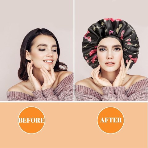 2x CZEPEK SATYNOWY DO WŁOSÓW NA NOC TURBAN CZARNY I W KWIATY 2x CZEPEK SATYNOWY DO WŁOSÓW NA NOC TURBAN CZARNY I W KWIATY