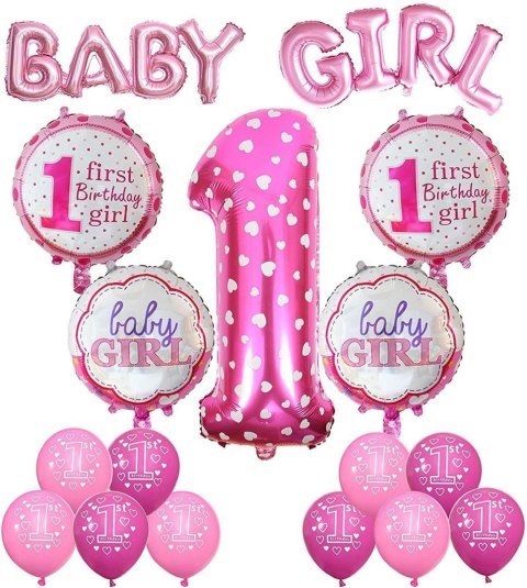 BALONY DEKORACJA NA 1. URODZINY DZIEWCZYNKI RÓŻOWE BABY GIRL ZESTAW 17szt BALONY DEKORACJA NA 1. URODZINY DZIEWCZYNKI RÓŻOWE BABY GIRL ZESTAW 17szt