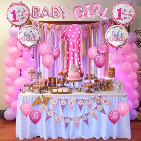 BALONY DEKORACJA NA 1. URODZINY DZIEWCZYNKI RÓŻOWE BABY GIRL ZESTAW 17szt BALONY DEKORACJA NA 1. URODZINY DZIEWCZYNKI RÓŻOWE BABY GIRL ZESTAW 17szt