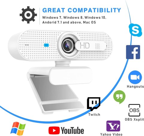 KAMERA INTERNETOWA KOMPUTEROWA ASHU USB 1080P BIAŁA AUTOFOKUS MIKROFON KAMERA INTERNETOWA KOMPUTEROWA ASHU USB 1080P BIAŁA AUTOFOKUS MIKROFON