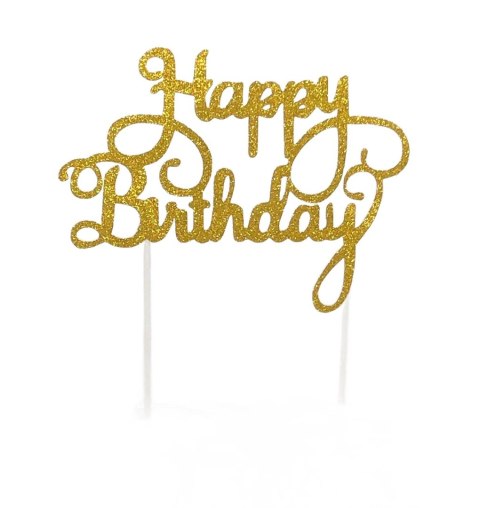TOPPER NA TORT ZŁOTY HAPPY BIRTHDAY BŁYSZCZĄCY URODZINY IMPREZA TOPPER NA TORT ZŁOTY HAPPY BIRTHDAY BŁYSZCZĄCY URODZINY IMPREZA