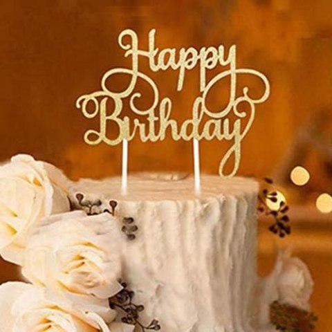 TOPPER NA TORT ZŁOTY HAPPY BIRTHDAY BŁYSZCZĄCY URODZINY IMPREZA TOPPER NA TORT ZŁOTY HAPPY BIRTHDAY BŁYSZCZĄCY URODZINY IMPREZA