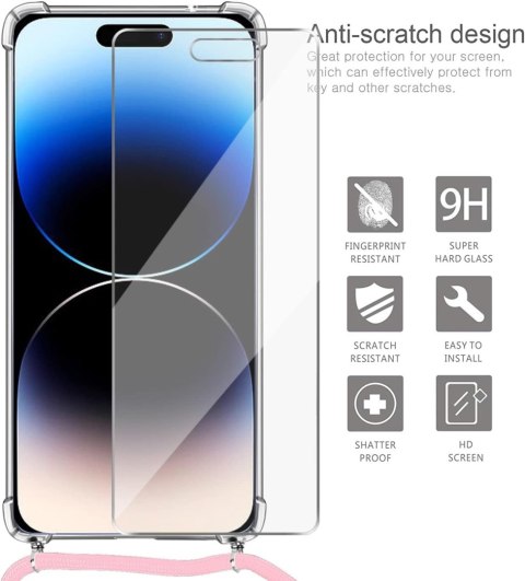 ZESTAW APPLE IPHONE 14 PRO ETUI + SZKŁO HARTOWANE + SMYCZ + RYSIK RÓŻOWY ZESTAW APPLE IPHONE 14 PRO ETUI + SZKŁO HARTOWANE + SMYCZ + RYSIK RÓŻOWY