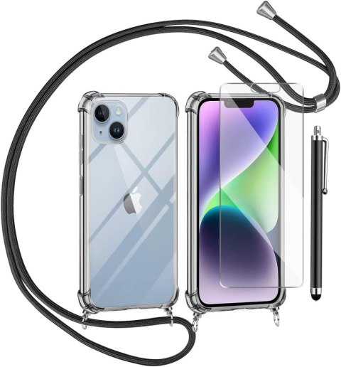 ZESTAW APPLE IPHONE 14 Plus ETUI + SZKŁO HARTOWANE + SMYCZ + RYSIK CZARNY ZESTAW APPLE IPHONE 14 Plus ETUI + SZKŁO HARTOWANE + SMYCZ + RYSIK CZARNY