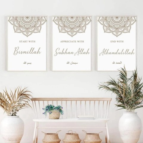 3X OBRAZY NA ŚCIANĘ ISLAMSKIE NA PŁÓTNIE BOHO CYTATY BEZ RAMKI 50X70CM 3X OBRAZY NA ŚCIANĘ ISLAMSKIE NA PŁÓTNIE BOHO CYTATY BEZ RAMKI 50X70CM