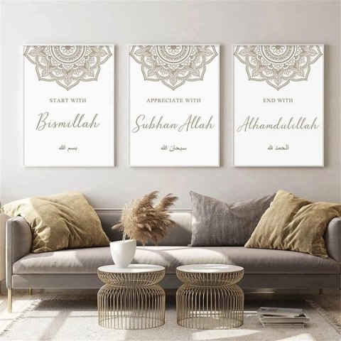 3X OBRAZY NA ŚCIANĘ ISLAMSKIE NA PŁÓTNIE BOHO CYTATY BEZ RAMKI 50X70CM 3X OBRAZY NA ŚCIANĘ ISLAMSKIE NA PŁÓTNIE BOHO CYTATY BEZ RAMKI 50X70CM