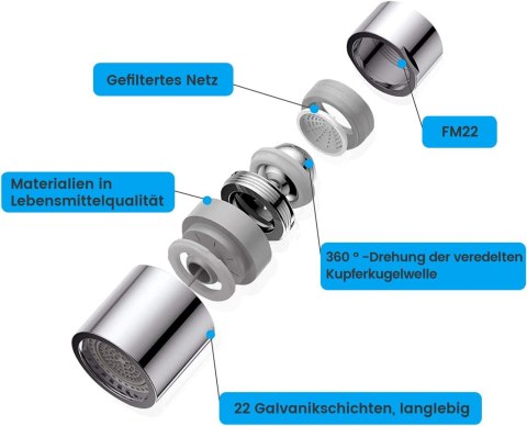 AERATOR DO KRANU OBROTOWA 360° PRZEDŁÓŻKA DO BATERII CHROM