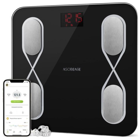 INTELIGENTNA WAGA ŁAZIENKOWA POMIAR TKANKI TŁUSZOWEJ BMI BLUETOOTH CZARNA INTELIGENTNA WAGA ŁAZIENKOWA POMIAR TKANKI TŁUSZOWEJ BMI BLUETOOTH CZARNA