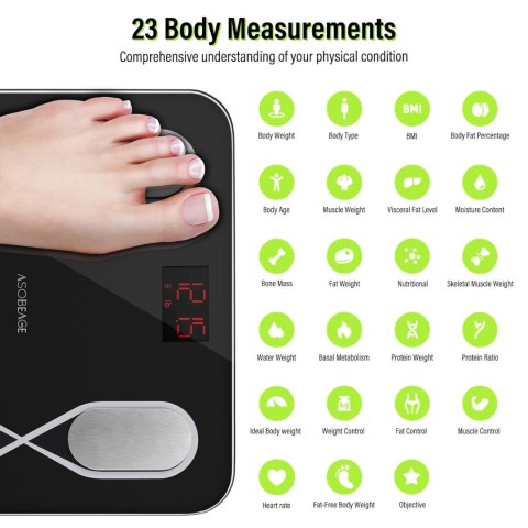 INTELIGENTNA WAGA ŁAZIENKOWA POMIAR TKANKI TŁUSZOWEJ BMI BLUETOOTH CZARNA INTELIGENTNA WAGA ŁAZIENKOWA POMIAR TKANKI TŁUSZOWEJ BMI BLUETOOTH CZARNA