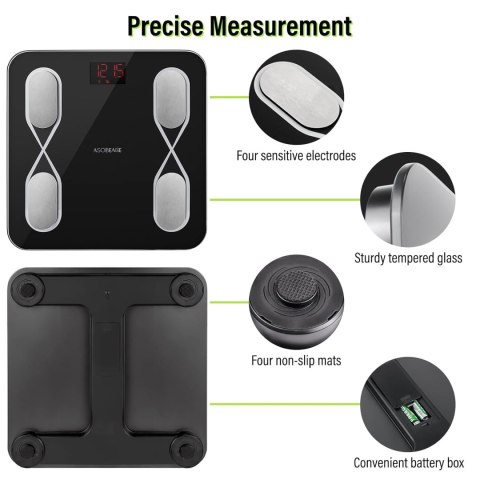 INTELIGENTNA WAGA ŁAZIENKOWA POMIAR TKANKI TŁUSZOWEJ BMI BLUETOOTH CZARNA INTELIGENTNA WAGA ŁAZIENKOWA POMIAR TKANKI TŁUSZOWEJ BMI BLUETOOTH CZARNA