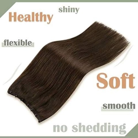 PASMO WŁOSY NATURALNE 1 TAŚMA CIEMNY BRĄZ MIKRORINGI REMY 45CM 50G