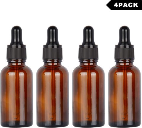 SZKLANA BUTELKA Z ZAKRAPLACZEM NA OLEJKI ETERYCZNE BRĄZOWA PUSTA 30 ml 4szt SZKLANA BUTELKA Z ZAKRAPLACZEM NA OLEJKI ETERYCZNE BRĄZOWA PUSTA 30 ml 4szt
