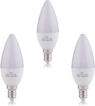 ŻARÓWKI ŚWIECZKOWE LED E14 BIAŁY CIEPŁY 5,5W 2700K 550LM C37 3szt