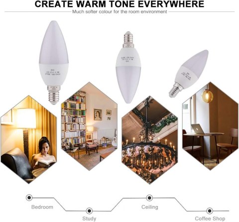 ŻARÓWKI ŚWIECZKOWE LED E14 BIAŁY CIEPŁY 5,5W 2700K 550LM C37 3szt ŻARÓWKI ŚWIECZKOWE LED E14 BIAŁY CIEPŁY 5,5W 2700K 550LM C37 3szt
