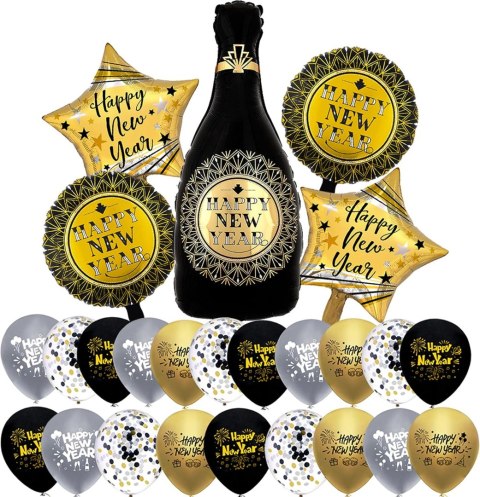 ZESTAW BALONÓW HAPPY NEW YEAR NOWY ROK ZŁOTY CZARNY SYLWESTER SZAMPAN ZESTAW BALONÓW HAPPY NEW YEAR NOWY ROK ZŁOTY CZARNY SYLWESTER SZAMPAN