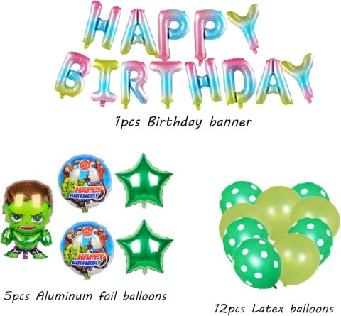 ZESTAW DEKORACJA URODZINY HULK BALONY NAPIS ZESTAW DEKORACJA URODZINY HULK BALONY NAPIS