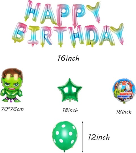 ZESTAW DEKORACJA URODZINY HULK BALONY NAPIS ZESTAW DEKORACJA URODZINY HULK BALONY NAPIS