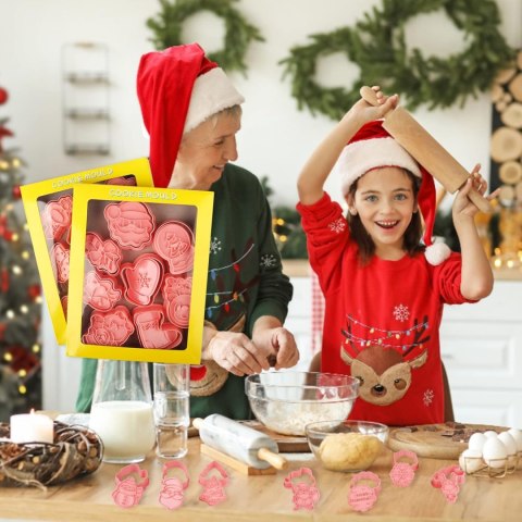 8X RÓŻOWE FOREMKI DO CIASTEK BOŻONARODZENIOWYCH 3D 8X RÓŻOWE FOREMKI DO CIASTEK BOŻONARODZENIOWYCH 3D