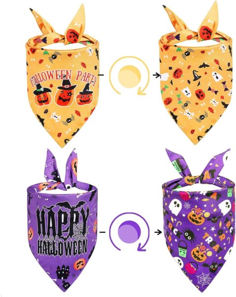 BANDANA HALLOWEEN DLA PUPILA PSA CHUSTKA FIOLETOWA ŻÓŁTA 4MOŻLIWOŚCI 2SZT BANDANA HALLOWEEN DLA PUPILA PSA CHUSTKA FIOLETOWA ŻÓŁTA 4MOŻLIWOŚCI 2SZT