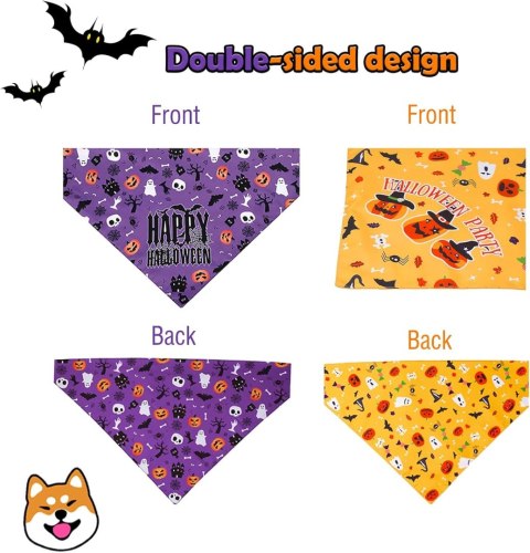 BANDANA HALLOWEEN DLA PUPILA PSA CHUSTKA FIOLETOWA ŻÓŁTA 4MOŻLIWOŚCI 2SZT BANDANA HALLOWEEN DLA PUPILA PSA CHUSTKA FIOLETOWA ŻÓŁTA 4MOŻLIWOŚCI 2SZT